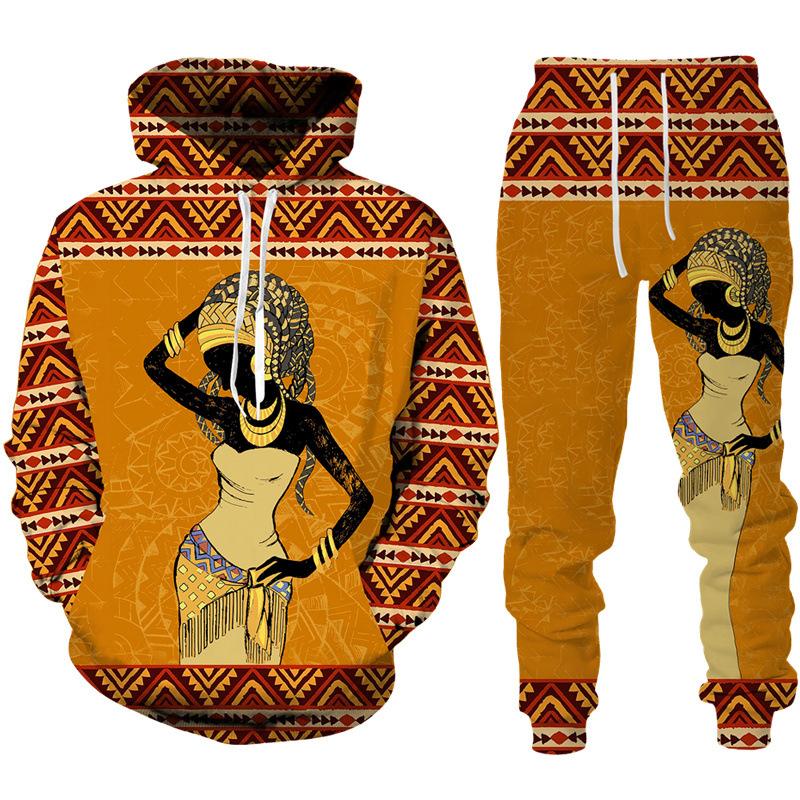 Frühling Herbst Sweatshirt Set 3D Druck Afrikanischen Ethnischen Stil männer Hoodie + Hosen Zwei Stück Lose Langarm Trainingsanzug kleidung
