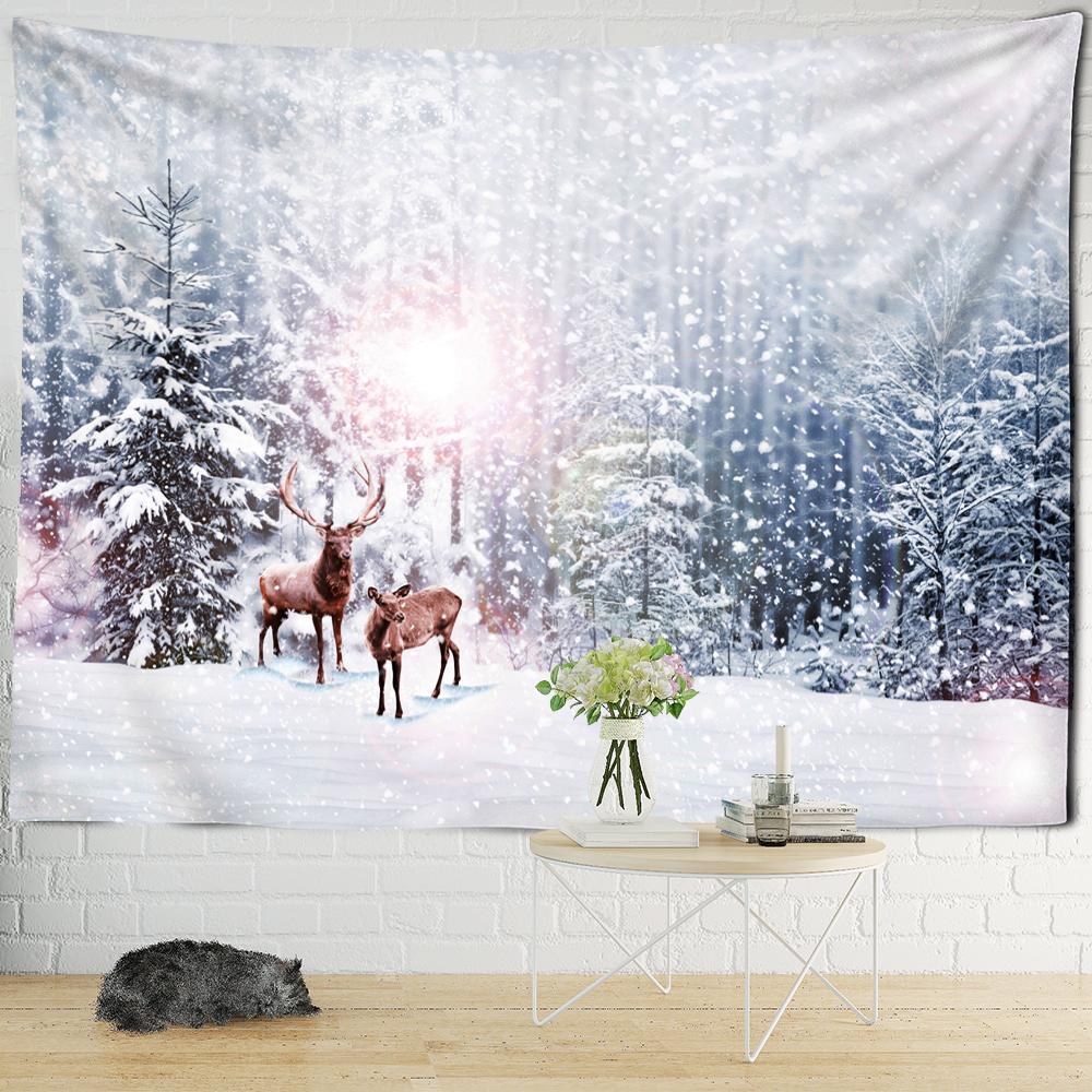Älg Snöscen Tapestry Väggbonad Julserie Psykedelisk Häxkonst Högtidsgåvor Böhmen Heminredning