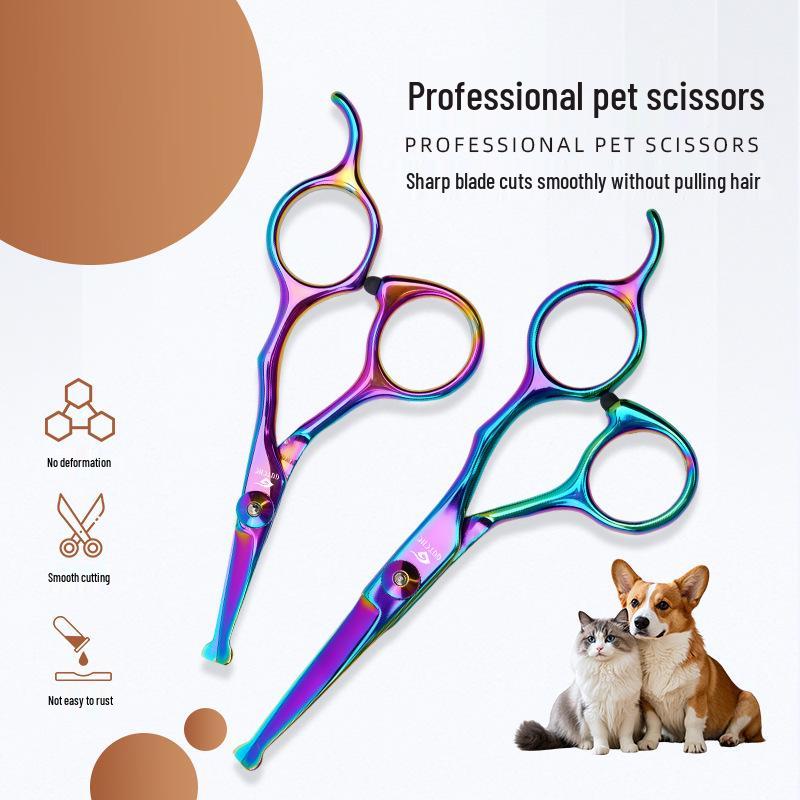 Professional Pet Grooming Scissors - Colored Stainless Steel, Round Head, Anti-Scratch Scissors