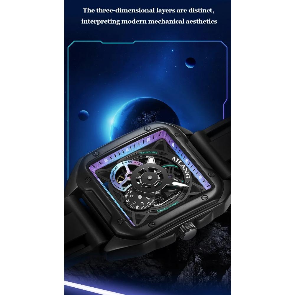 AILANG Herren Skelett Automatische Mechanische Uhr Leuchtend Wasserdicht Quadratisch Großes Zifferblatt Mode Herrenuhr 41mm Zifferblatt