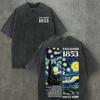 Nuova T-shirt Stampata Notte Stellata Artistica Uomo Retro Cotone Lavato Manica Corta Girocollo Top Grafico Unisex Streetwear