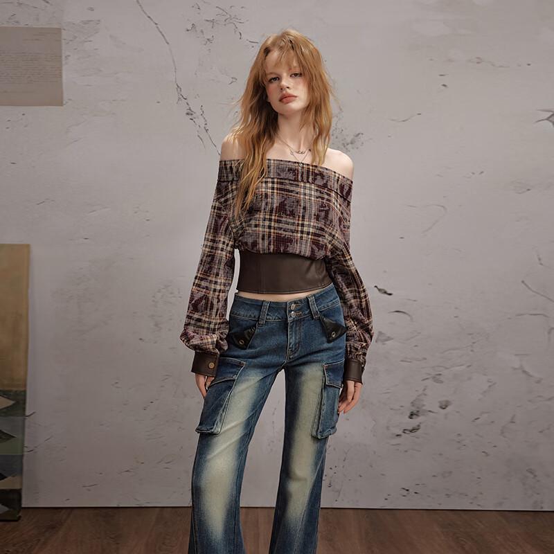 UNIFREE 2025 Autumn Low-Waist Washed Distressed Wide-Leg Flare Jeans