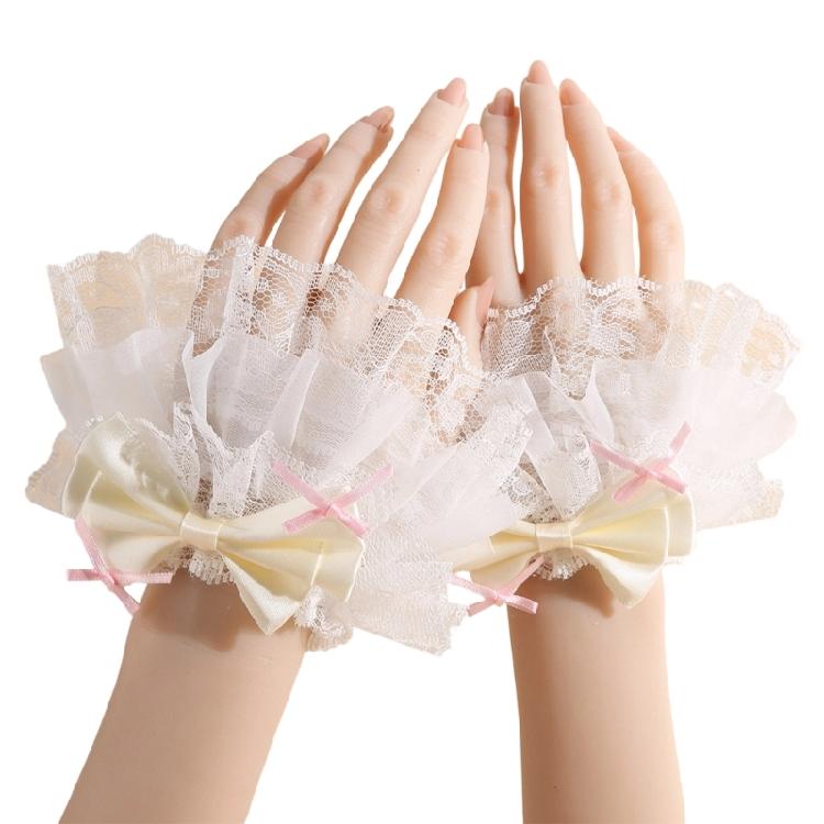 1 Pair Easy Attach Cosplay Hand Sleeves Lace Trimmed Quick Adjustment for Various Outfits Practical Wrist Cuffs