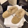 Koreanische Version von Retro-Metall-Flauschpantoffeln Damen-Oberbekleidung 2025 Herbst und Winter neue Plüsch-Mules Schuhe Taschenkopf Baumwollpantoffeln