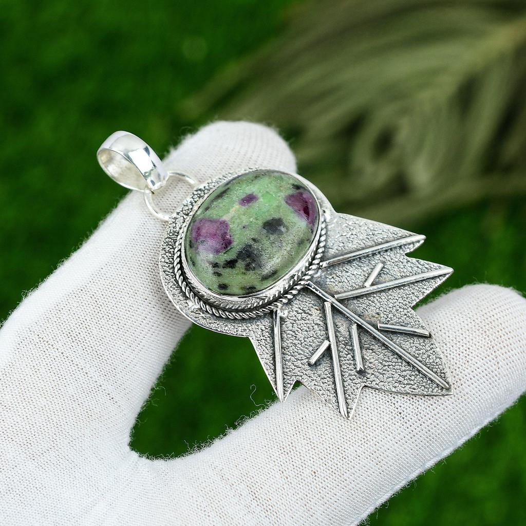 Natural Ruby Zosite Gemstone Jewelry 925 Sterling Silver Pendant For Girls