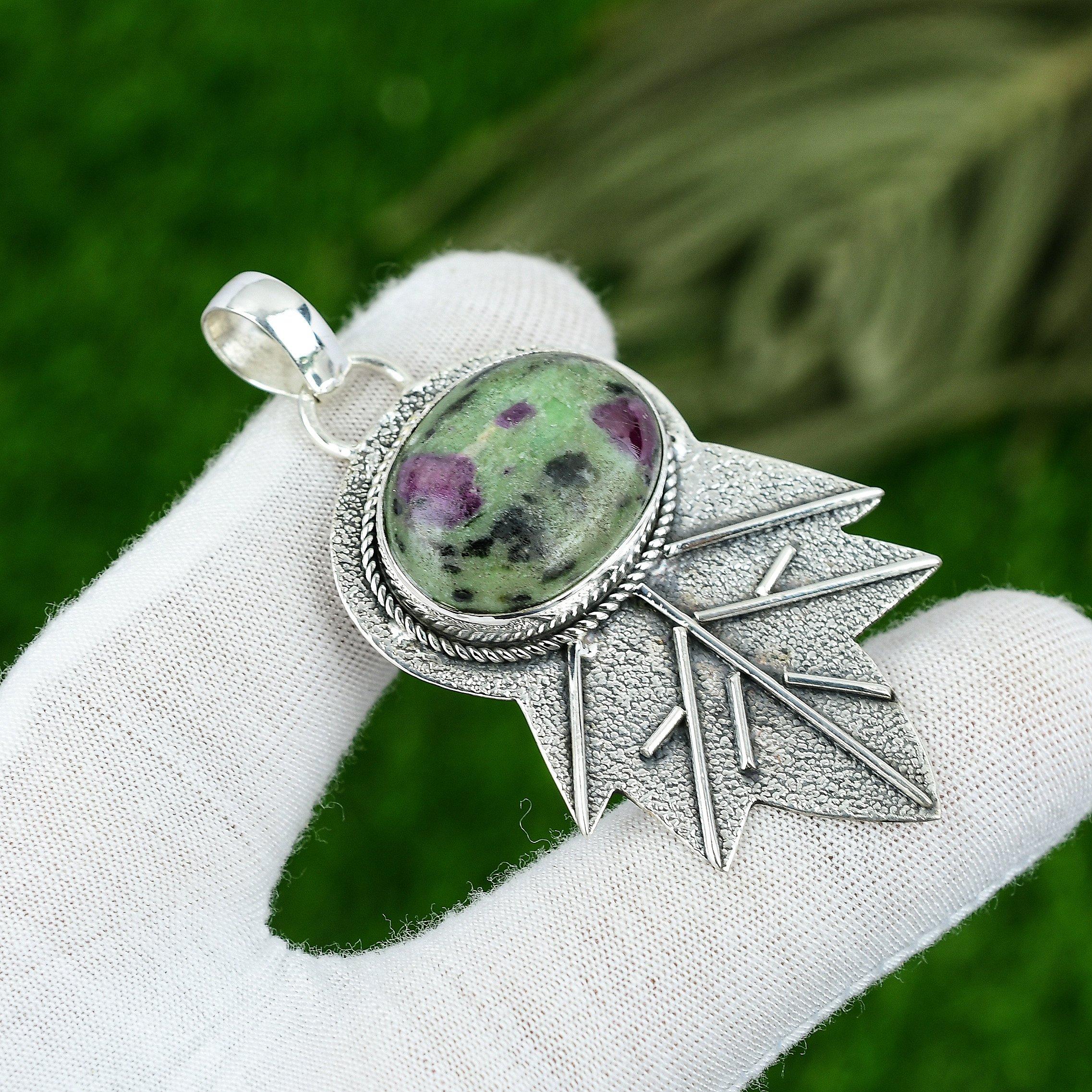 

Natural Ruby Zosite Gemstone Jewelry 925 Sterling Silver Pendant For Girls