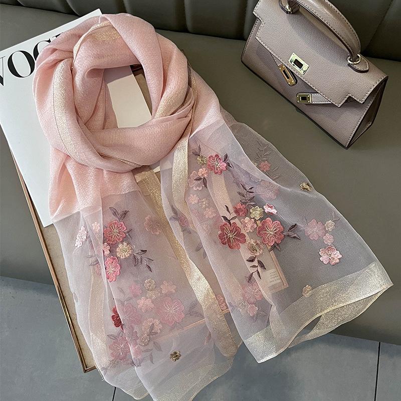 Silk wool Shawls Scarf for Lady Large Floral Beach Stoles Foulard Female Hijab Thin Bufanda Scarves Women Luxury Pashmina Wraps