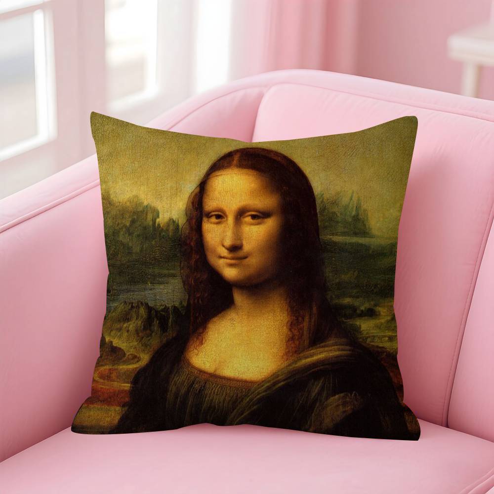 Wearing Pearls Girl painting Double-sided Printed pillow cover Short plush Suitable living rooms bedrooms throw cushion cover