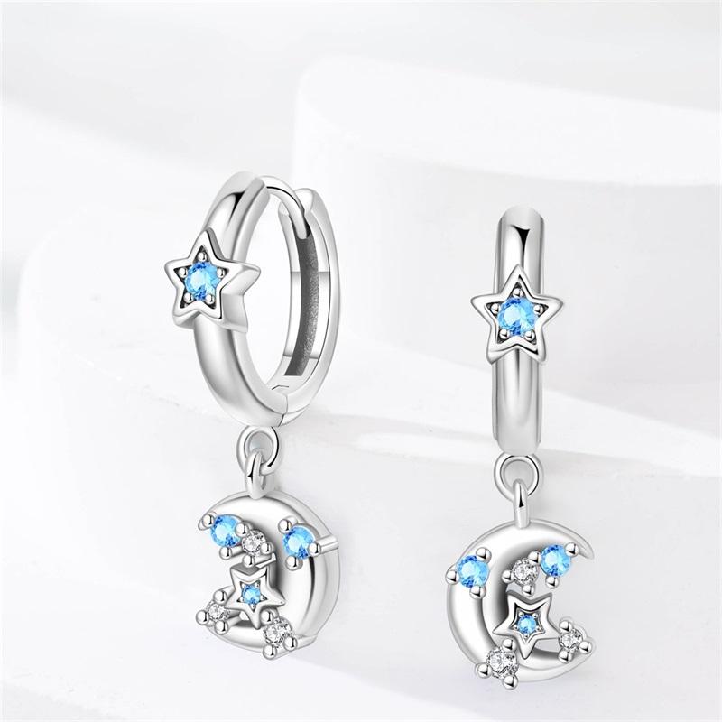Original 925 Sterling Silver Stars Moon Earrings Women Zircon Ear Studs Sparkling Pave Hoop Earring Anniversary Jewelry Gift