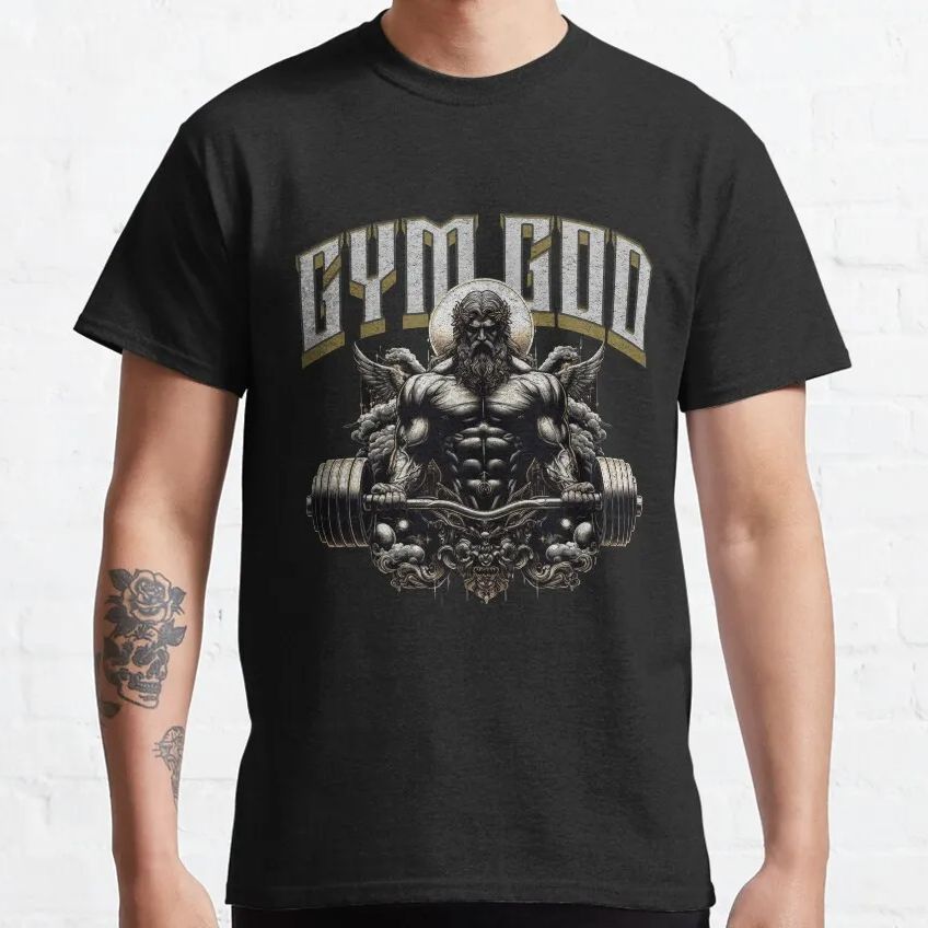 Red Dumbbell Ancient Greek God Zeus Gym God Greek God Bodybuilding Weight Lifting Cotton Print Plus Size T-shirt for Gym Lover