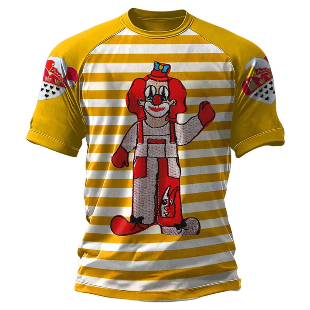 Heren T-shirt Met Rode En Strepen En Clown Print Voor Carnaval, En Dagelijks Gebruik