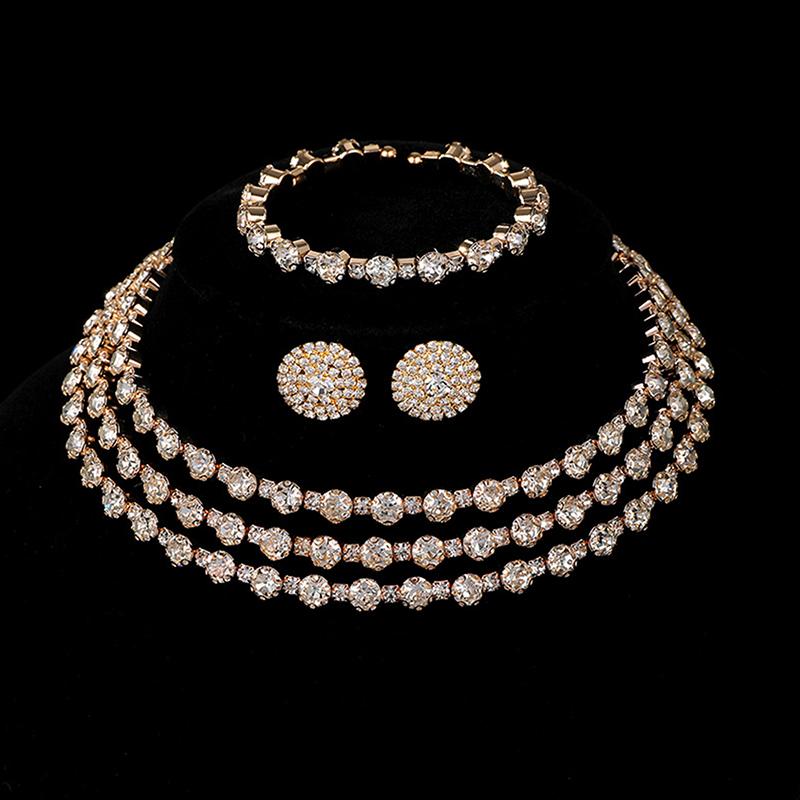 Set de Joyería de 3 Piezas para Mujer con Collares Multicapa, Pendientes y Pulseras, Accesorios para Bodas y Fiestas