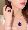 Madagascar Sapphire Necklace, Rich Woman'S Happiness, Plated With 18K Gold, Dai Blue Large Carat Zircon, Earrings.