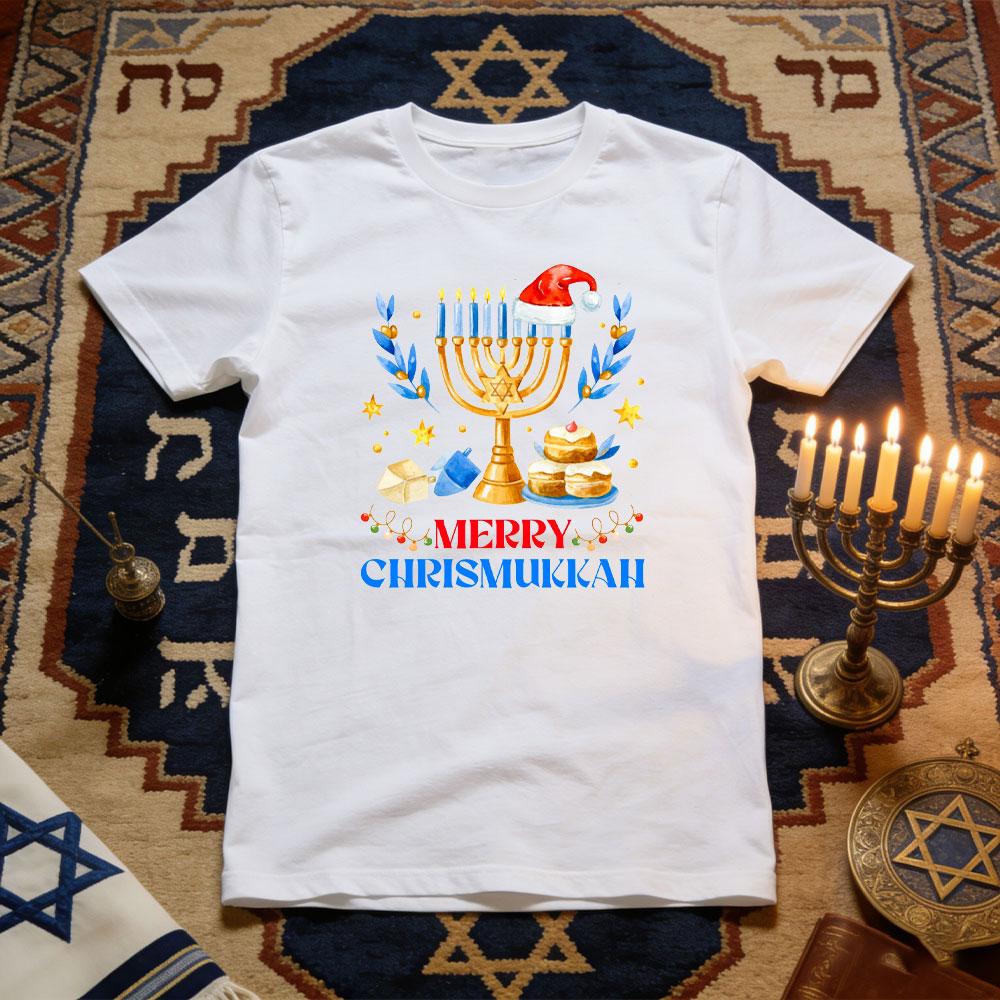 Merry Chrismukkah Happy Hanukkah Christmas TShirt Women Unisex Casual Cotton Graphic T Shirts Jewish Festival Shortsleev