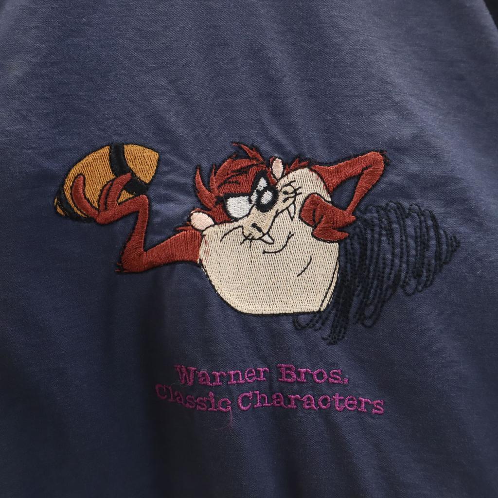 Warner Bros 90s Old Looney Tunes: Tasmanian Devil Blouson L Navy Jacket Men's Used