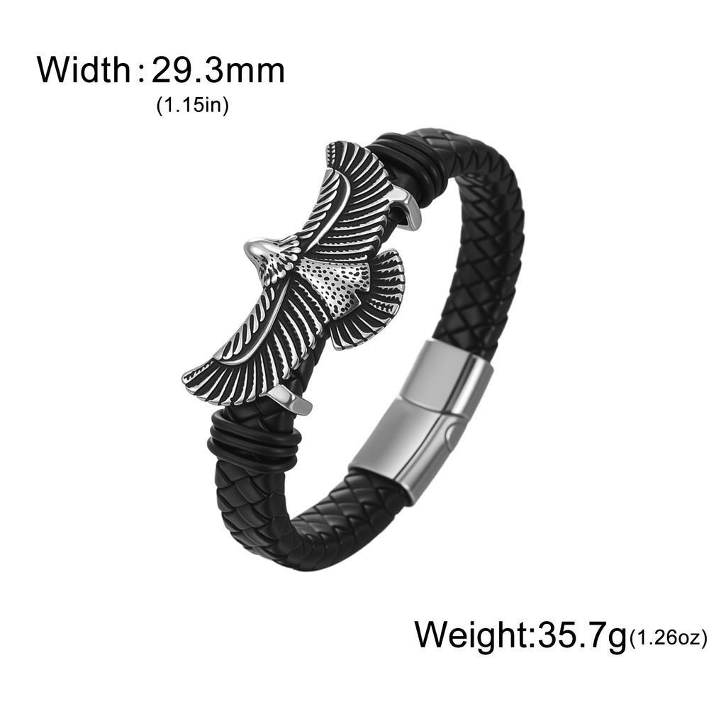 Dreamtimes Retro Stainless Steel Lion Head Steel Woven Leather Rope Bracelet for Women Men Hip-Hop Trendy Jewelry