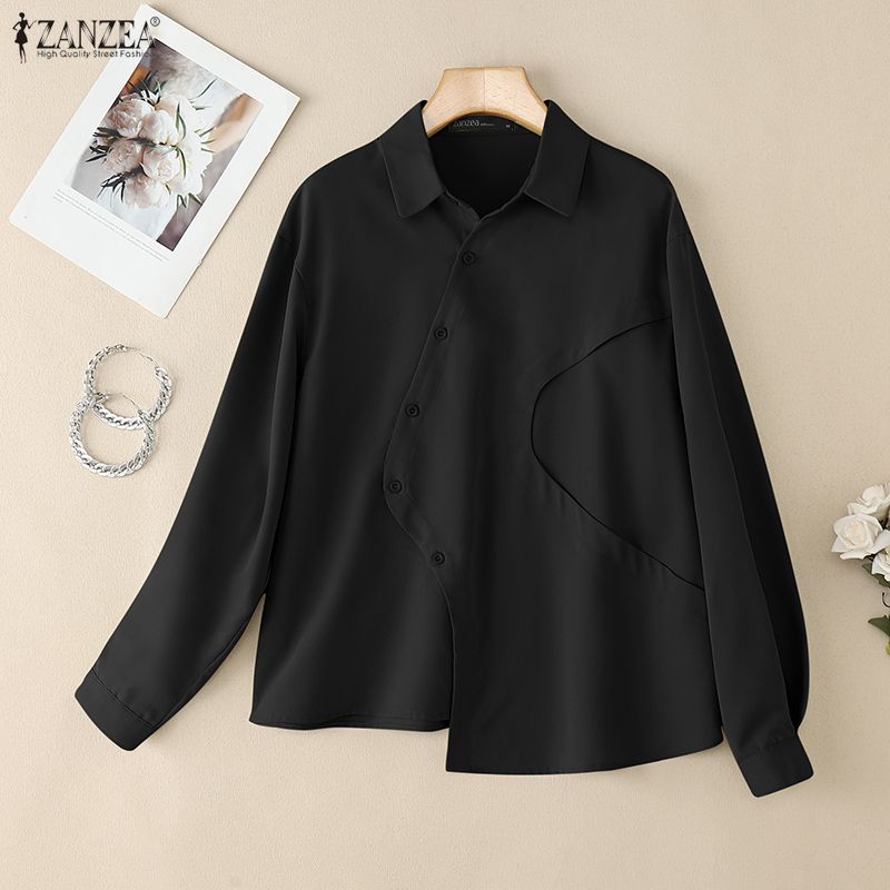 ZANZEA Women Turn Down Collar Loose Casual Long Sleeve Blouse