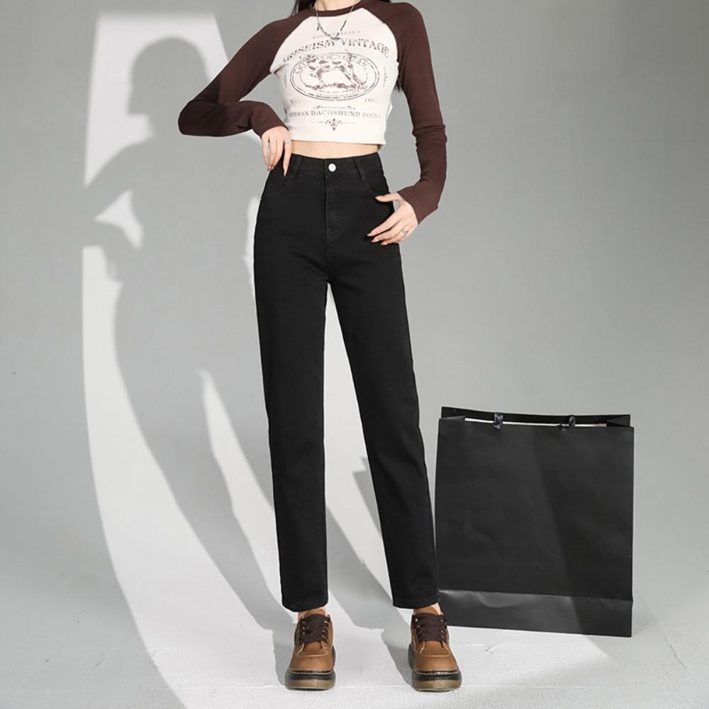 Autumn and winter 2025 new jeans women's high waist straight single button Korean version of Harlan pants casual commuting ins tide
