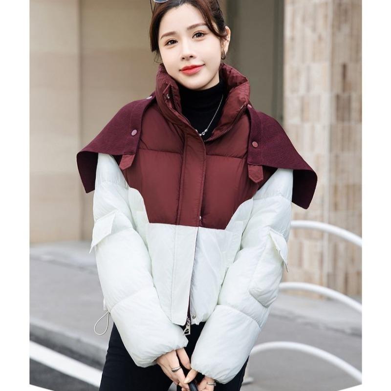 

Зимняя женская короткая куртка в корейском стиле, свободного кроя, со стойкой, хлопковое пальто XXL винный