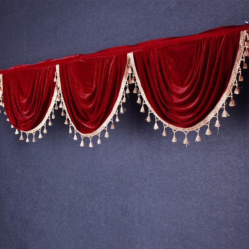 Golden Fringed Edge Velvet Valance Curtains Event Party Valance Panel Decoration Wedding Backdrop Curtain Swag Stage Background