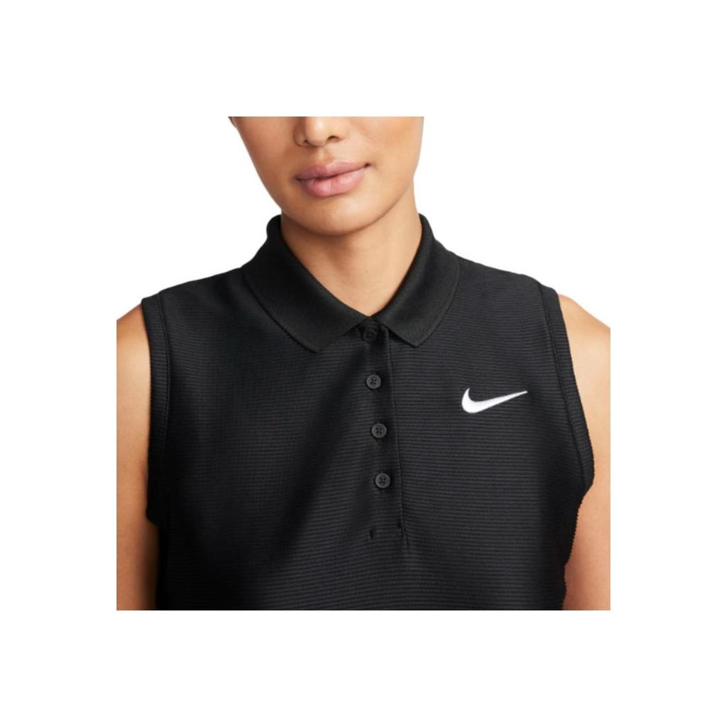 Nike Victory Solid Logo Knit Casual Sleeveless Polo Shirt Women Tops Black FD6708-010