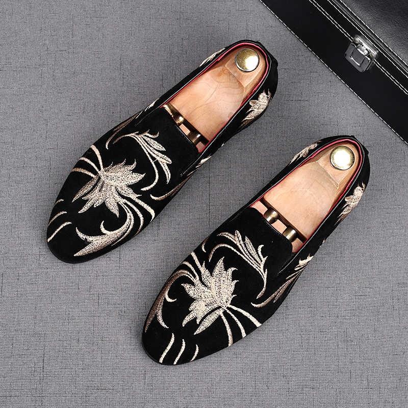 Fashion New Men's Fashion Printed Embroidery Suede Flats Shoes Oxfords Zapatos De Novio Man Party Wedding Dress Formal Prom Shoes