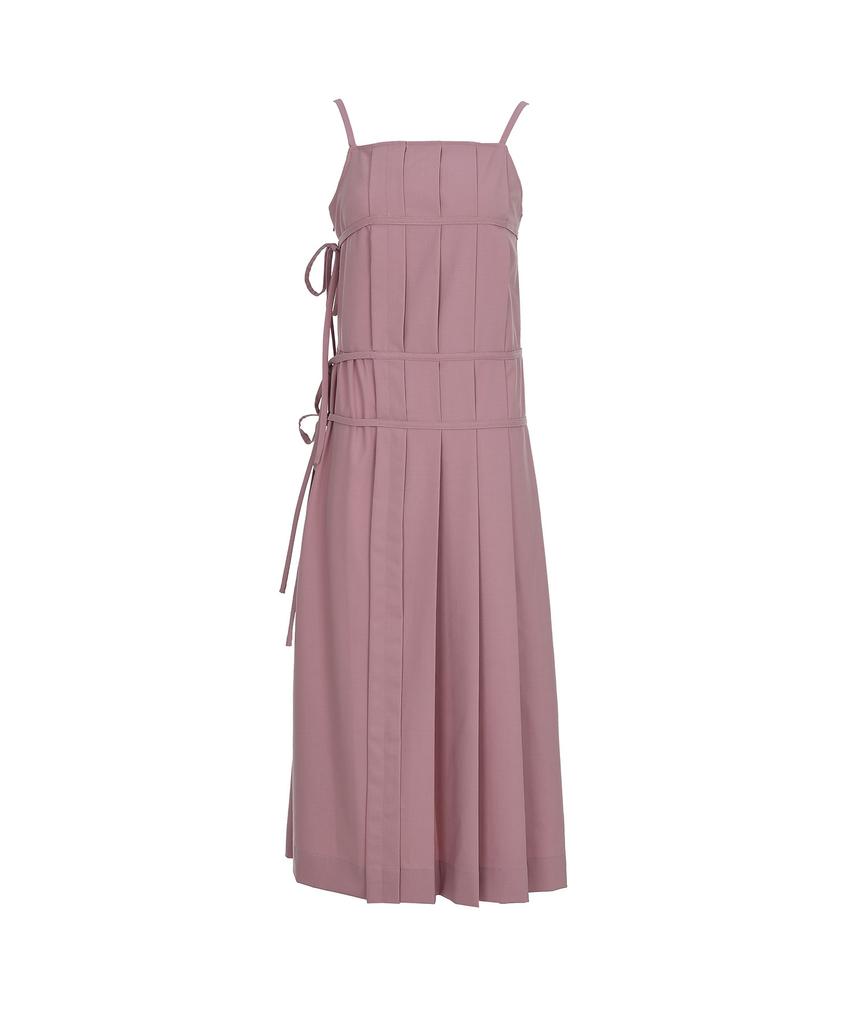 Bimuet Pleated Wrap Detail Long Wool Dress Pink