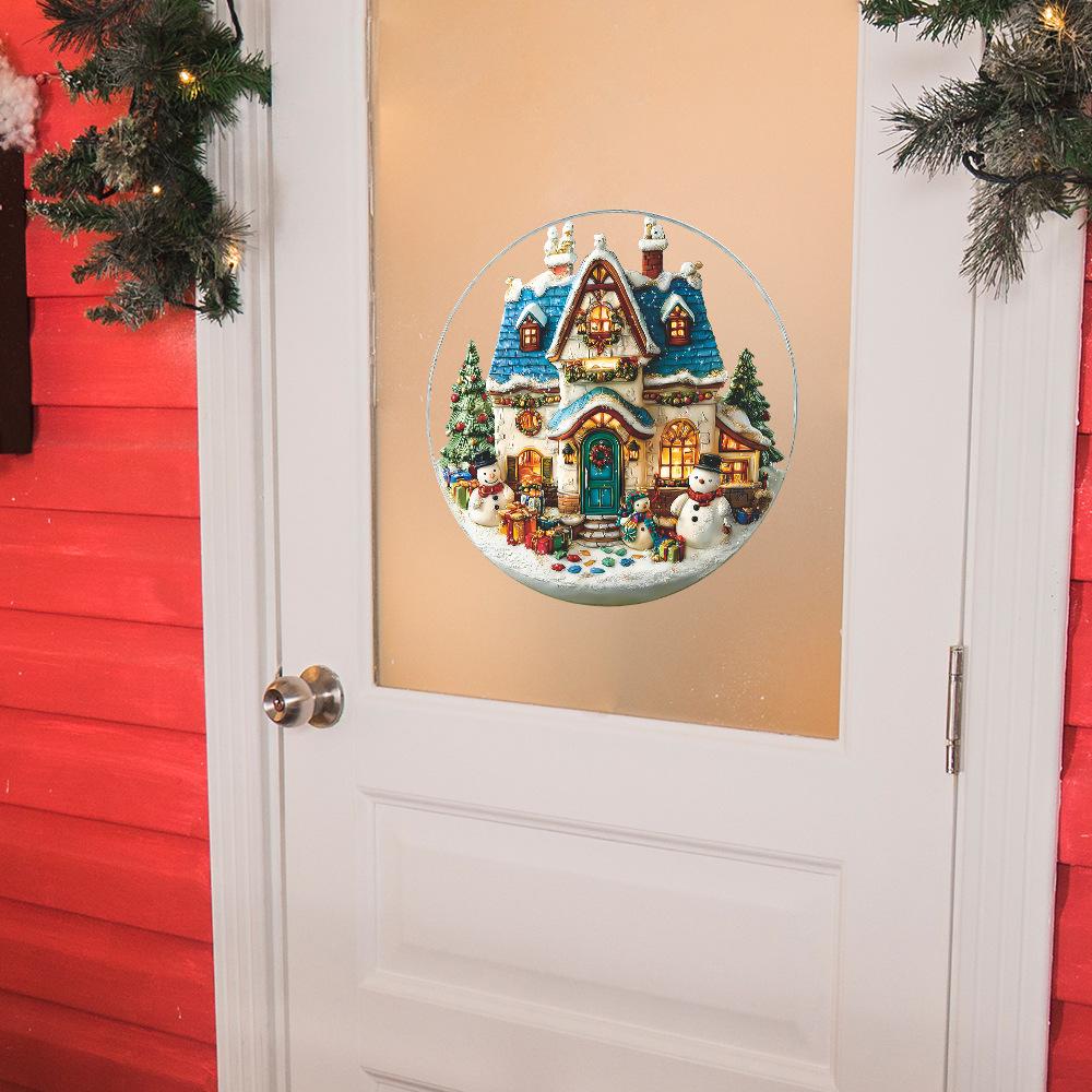 Cartoon Dream Christmas House Snowman Gift Home Glass Window Decoration Stickers