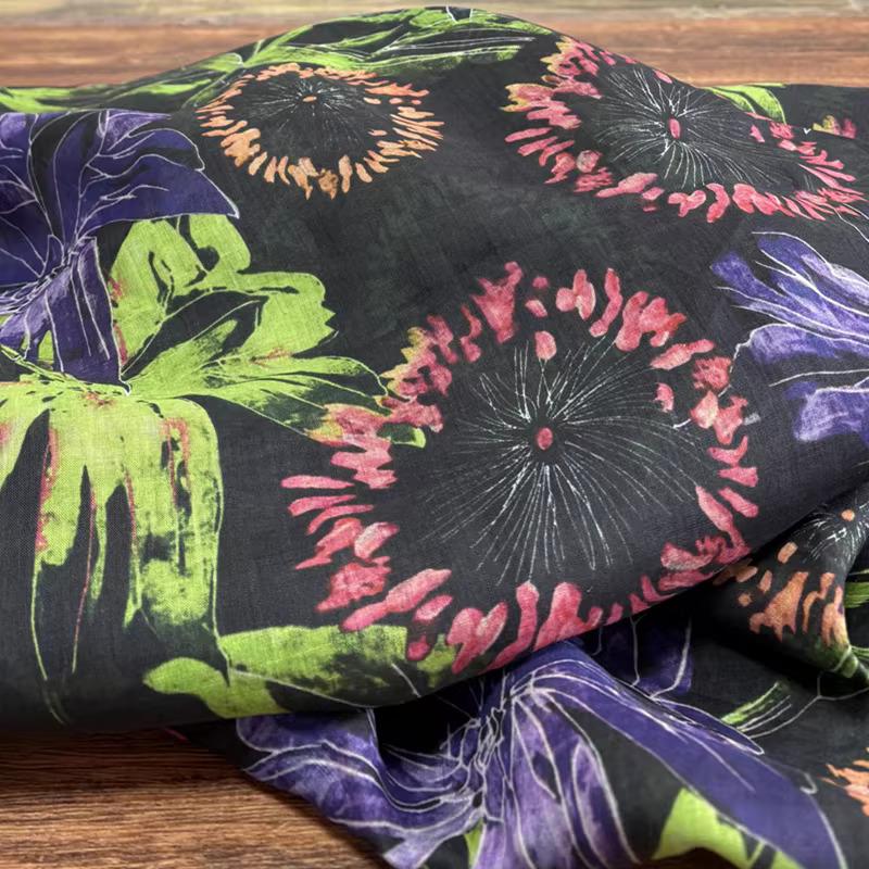 1yard High quality New Style ramie fabric flower Painting telas Fashion cheongsam Gown Dress fabrics for clothing