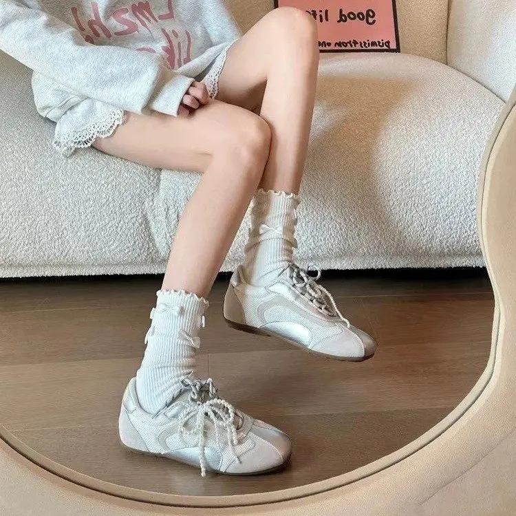 Fashion Bead Flats Casual Sneakers Woman Shoes Sport Loafers Summer 2025 New Trend Lace-Up Running Shoes Designer Comfort Zapatos Mujer
