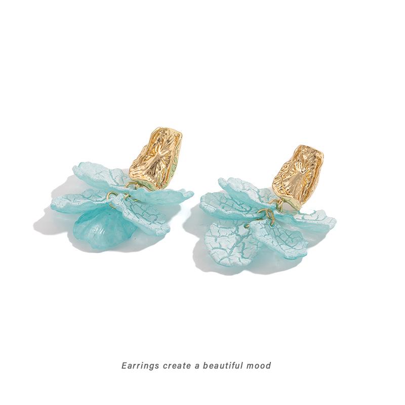 Французские ретро синие серьги-клипсы с лепестками: Дизайн с треснувшей скорлупой, Непрокалываемый, Элегантный и Модный.