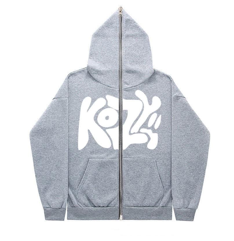 2025 American Style Oversized Autumn Winter Full Zip Fleece Hoodie Cardigan