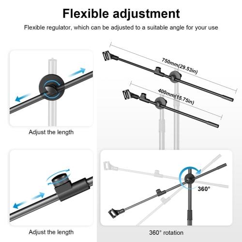 Boom Microphone Stand, Aokeo Floor-Mounted Tablet Microphone Stand with Tripod, 42-68 Inch Portable Microphone Stand with Hanger and Carrying Bag, Sup