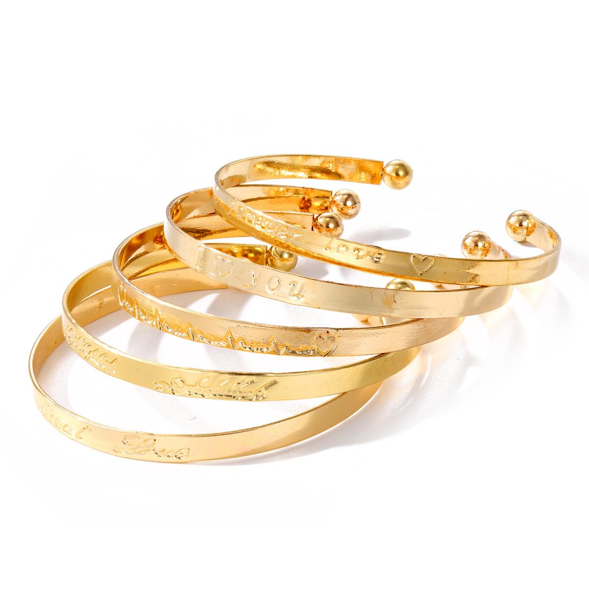 

Роскошный европейский резной браслет с широким отверстием и толстым летним пляжным браслетом в богемном стиле, набор из 5 предметов золотой
