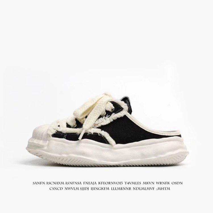 Women's Shoes  Spring New Baotou Half Drag Shell Head Female Thick Soled Canvas Slippers