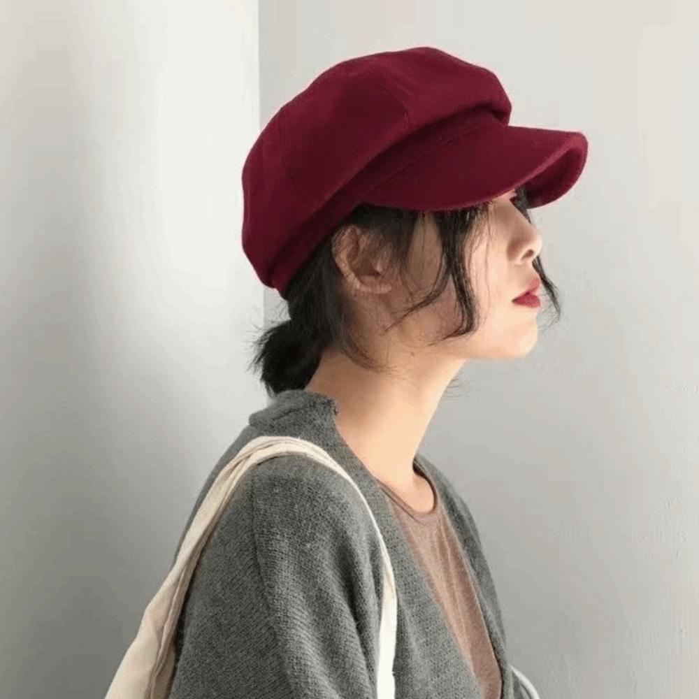 Solid Color British Berets Ear Protection Artist Hat Elegant Woolen Octagonal Hat  Girl