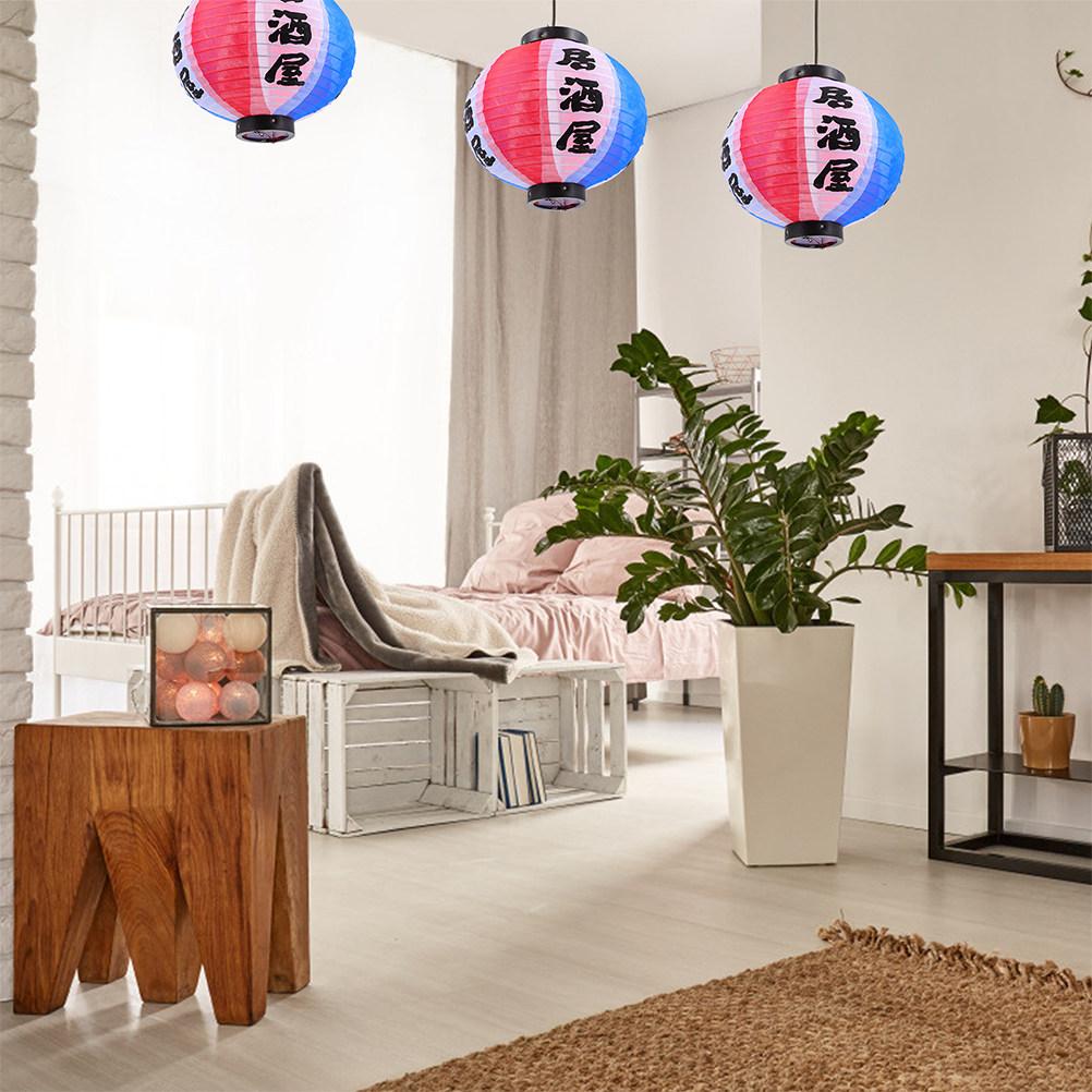 2Pcs Japanese Style Hanging Lanterns Blue Cloth for Sushi Restaurant Decor Round Pendant Light Fixture Party Atmosphere Enhancer