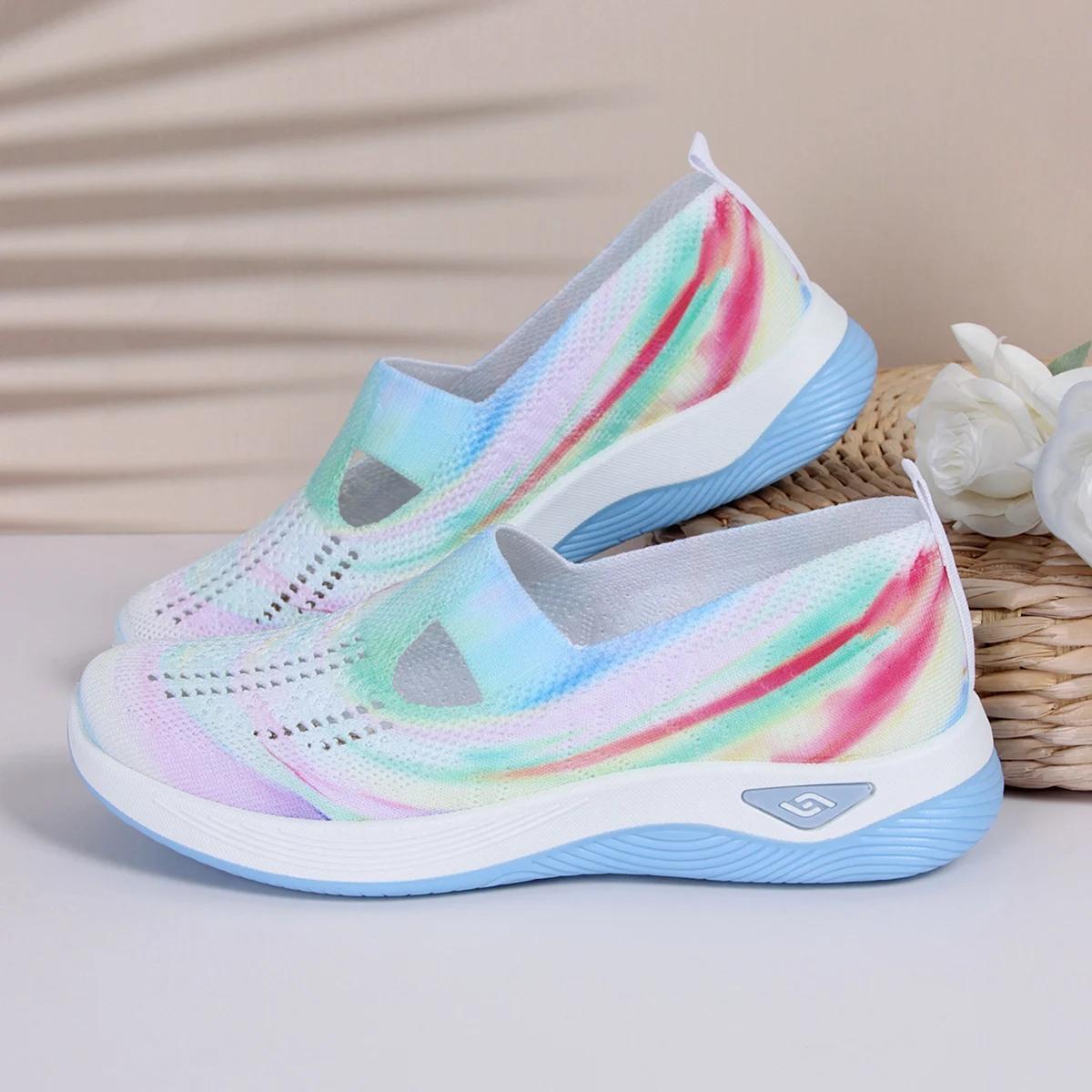 

Модные нескользящие и износостойкие женские повседневные сетчатые туфли 2024 года Новые яркие радужные женские вулканизированные туфли Zapatos De Mujer 38