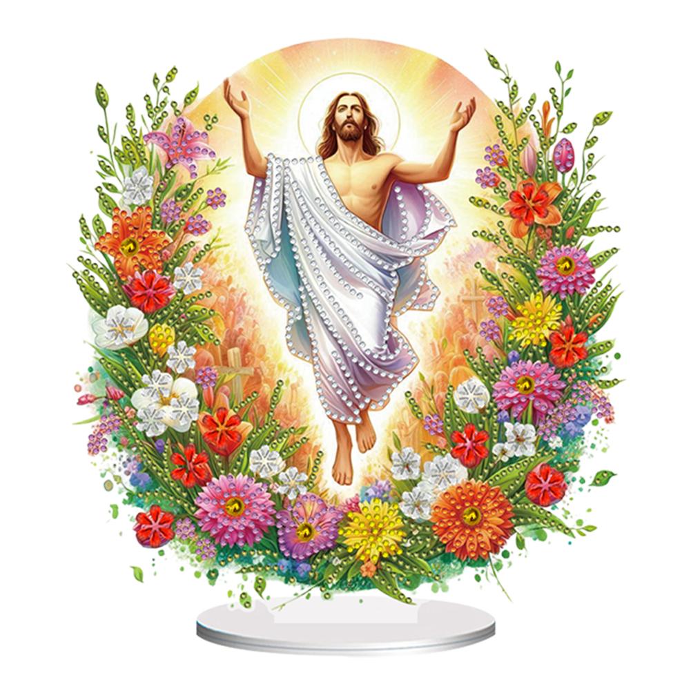 Acrylic Special Shape Cross Jesus Diamond Painting Tabletop Ornaments Kit Desktop Diamond Art Kits Rhinestones Desktop Ornaments