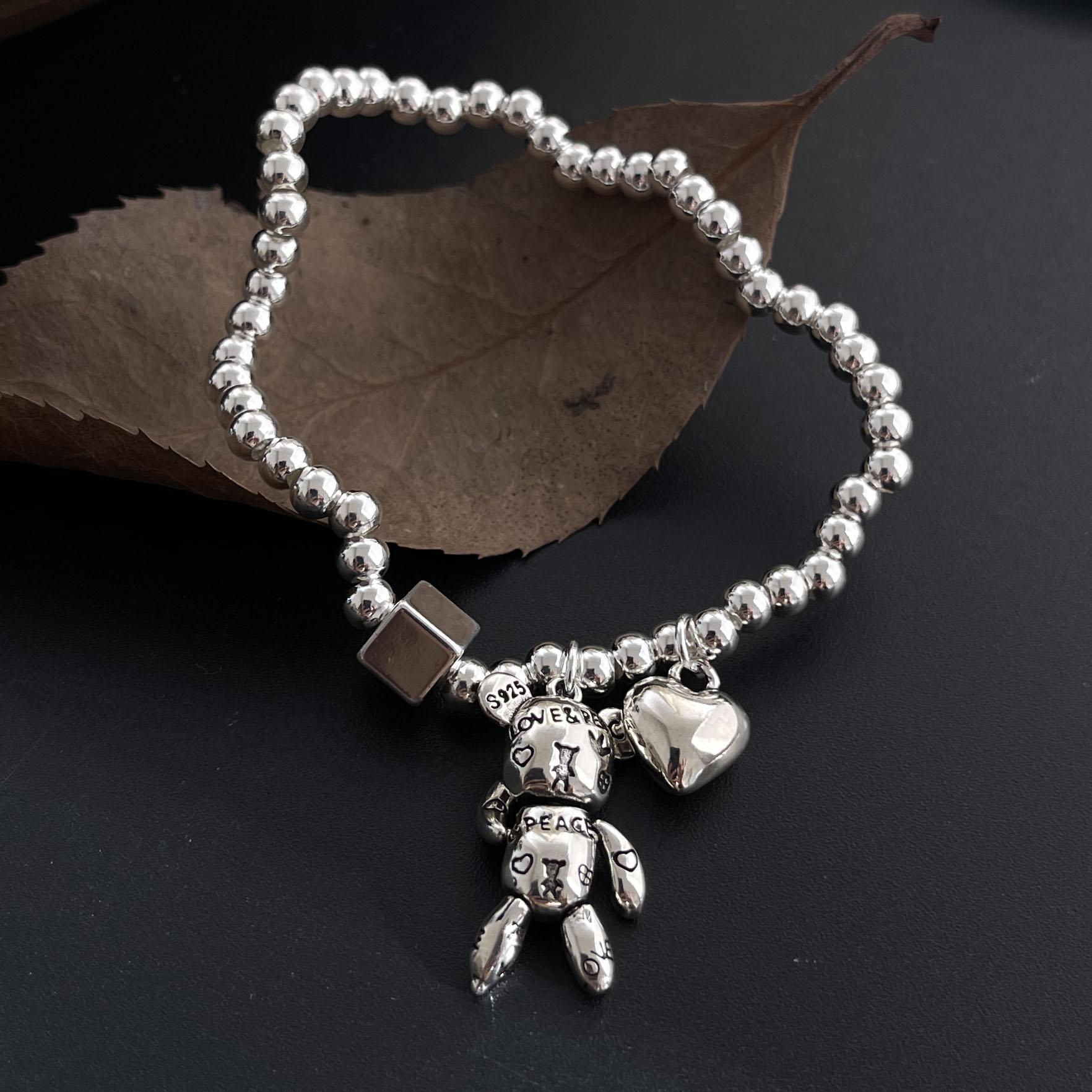 

100% Solid 925 Sterling Silver Retro Bracelet for Women Men Vintage Handmade Rabbit Patern Bracelet Birthday Gift
