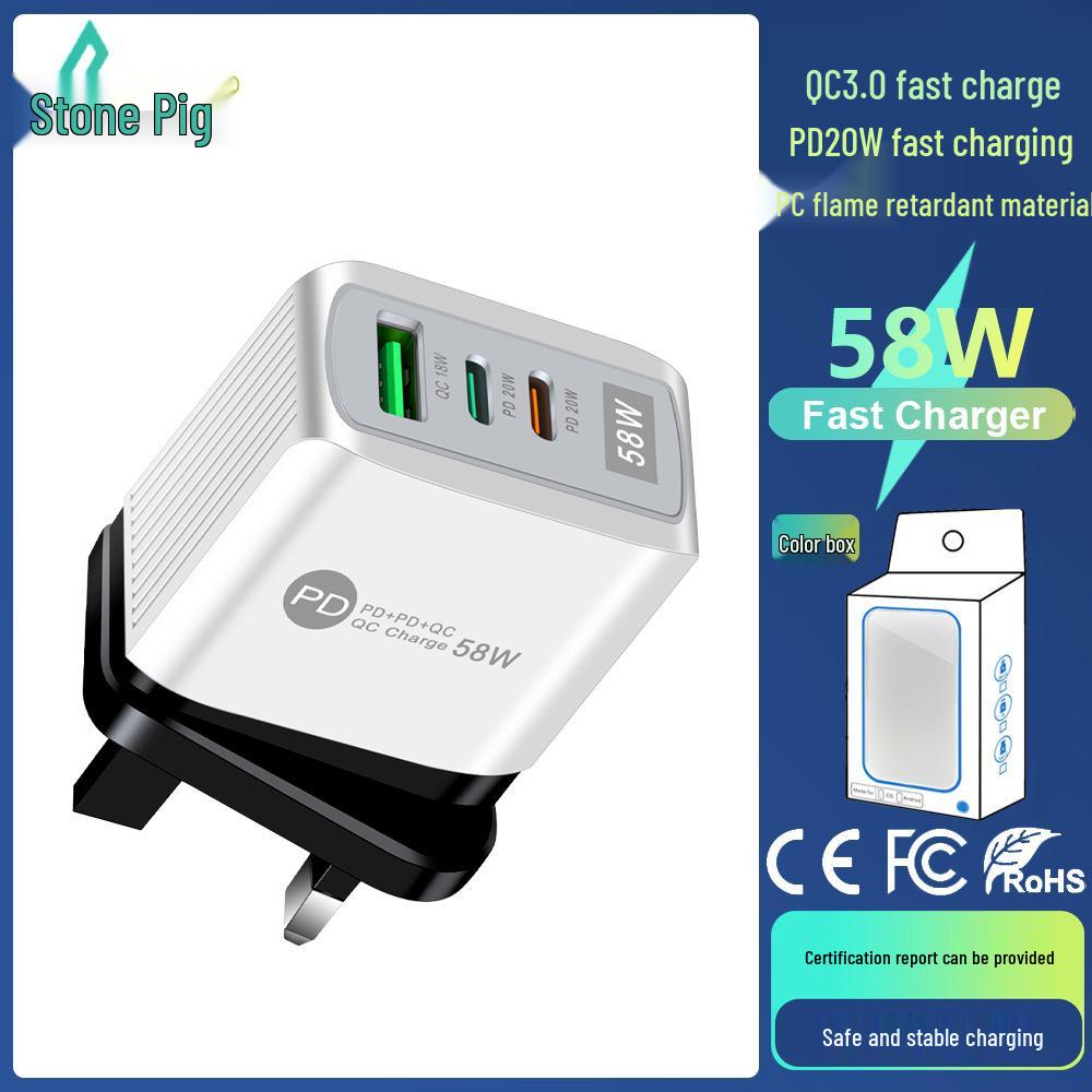58W Dual Fast Charger with 2PD + QC3.0 for EU, US, UK, AU Plug