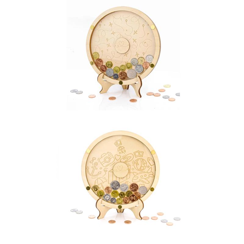 1Pc Coin Display Holder Vault Savings Bank Keepsake Cash Adventure Money Collection With Slot On Top Wooden Coin Box Memories