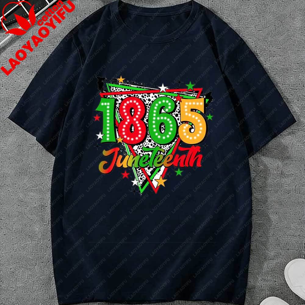 

Juneteenth 1865 Retro TShirt for Unisex Women African American Pride Leopard Print Graphic Tee Cotton Tops for Juneteenth Holiday 3XL