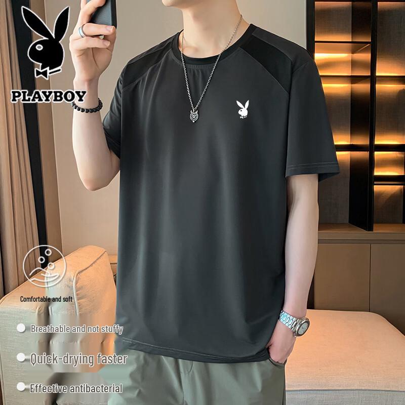 PLAYBOY Men s Summer Quick-Dry Crew Neck Short Sleeve T-Shirt 3XL