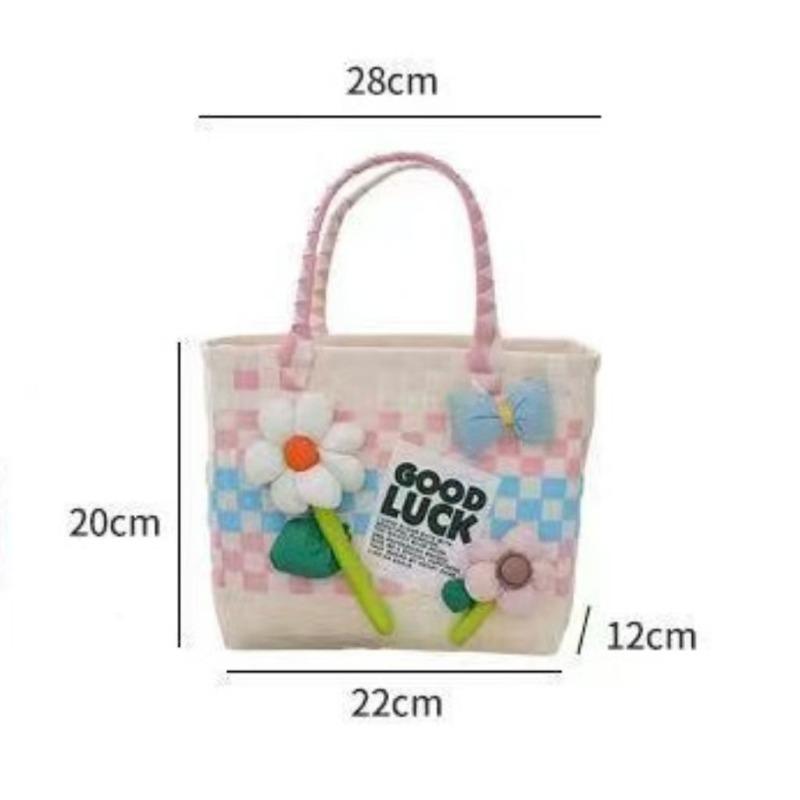 Small Fresh Plastic Woven Handbag Bow Handwoven Bag Wrench Gift Packaging Bag Bow Plastic Woven Bag