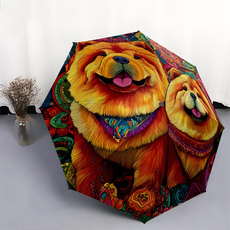 Chow Chow Muster, automatischer Regenschirm, tragbares und faltbares Design, 8 Rippen, ein Weihnachts- oder Geburtstagsgeschenk.