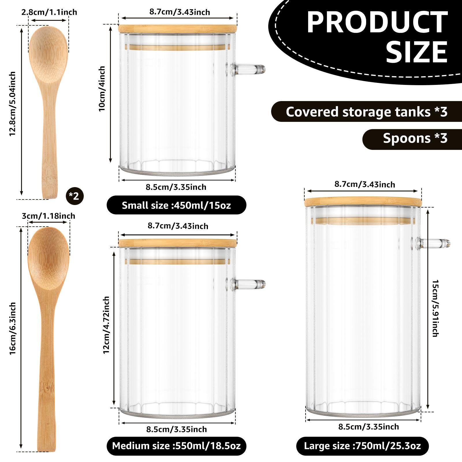 3Pcs Glass Jar with Spoon Airtight Glass Jars with Bamboo Lid Overnight Oat Container Transparent Glass Bulk Food Storage Jar
