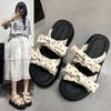 Popular yellow retro thick-soled one-word slippers women's 2025 new summer wear heightening soft-soled non-slip sandals