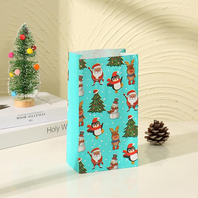 8pcs New Christmas Themed Candy Biscuit Bag Santa Claus Reindeer Snowman Cute Pattern New Year's Party Home Decor Packaging Bag