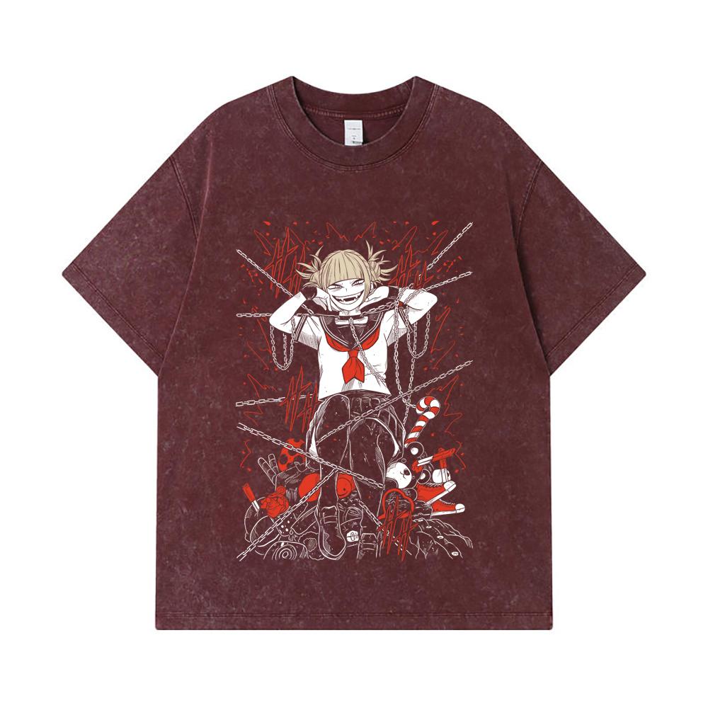 275 GSM Washed T-shirts 100% Cotton My Hero Academia V8 Toga Print Unisex Heavy Cotton T Shirt